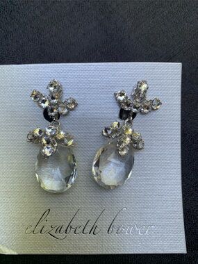 Elizabeth Bower Silver-Tone Clear Teardrop Crystal Earrings